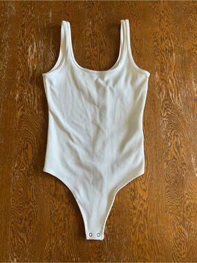 Abercrombie & Fitch White Ribbed Tank One-Piece Bodysuit